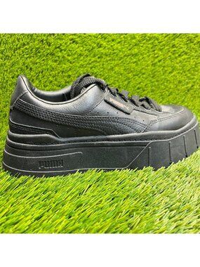 Puma Mayze Stack Womens Size 8 Triple Black Athletic Leather Shoes Sneakers